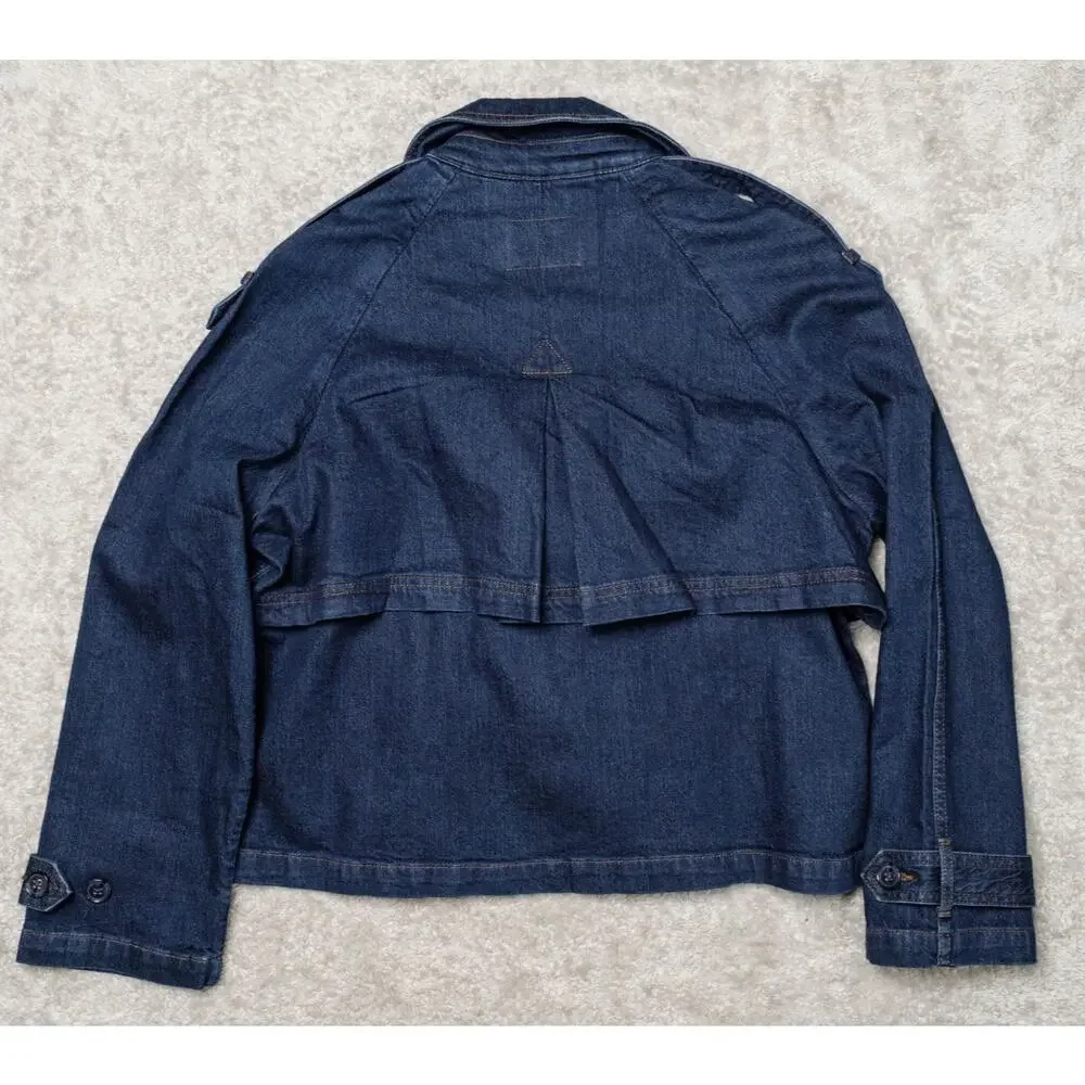 Banana Republic Dark Blue Wash Denim Short Trench Jacket Womens M NWT - Picture 2 of 14